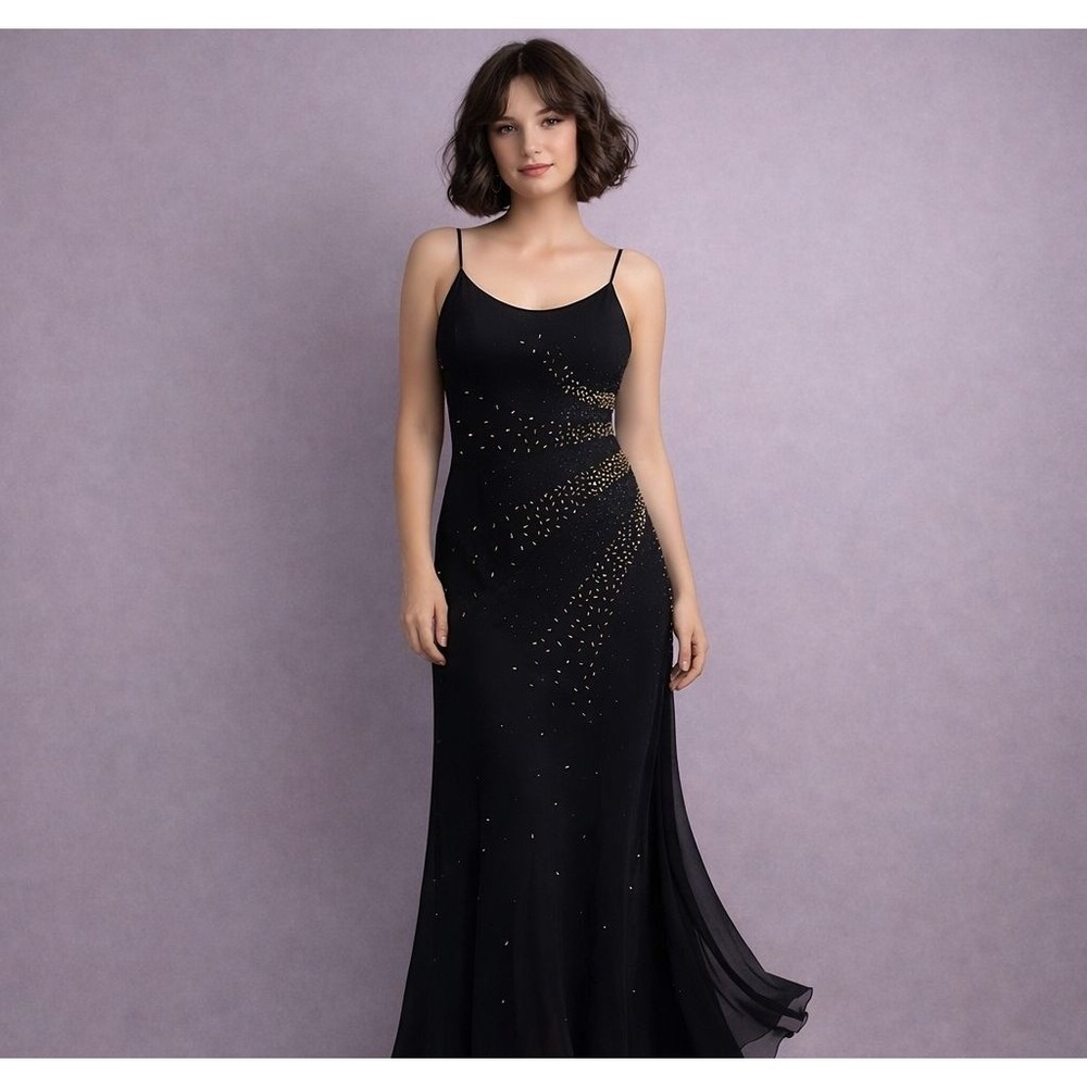 Vintage Y2K Whimsigoth Maxi Dress 10 Fairy Asymmetrical HOCO Scoop Neck Beaded